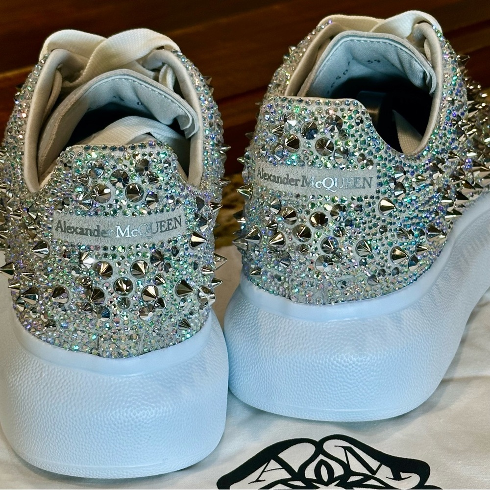 Alexander McQueen Sparkling Crystal Silver Stud Women's Sneakers - Picture 2 of 6